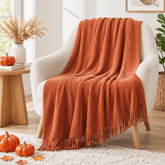 Rust Orange Throw Blanket For Couch 50