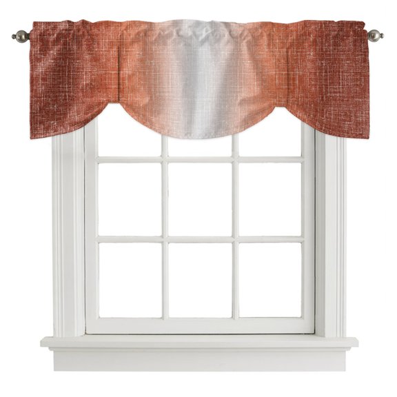Rust Orange Tie Up Valances Curtain, Summer Muted Orange Ombre Linen Texture Rustic Farm Adjustable Valance for Window Light Filtering for Kitchen and Bathroom Rod Pocket 1 Panel 42x18in