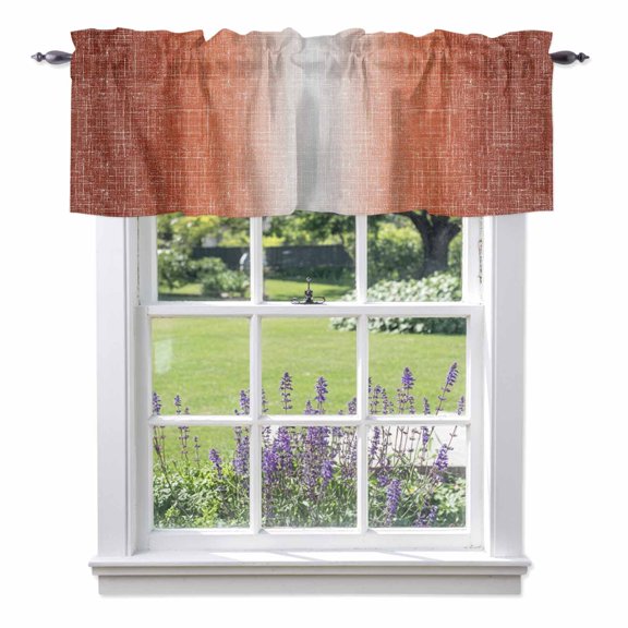 Rust Orange Valances for Windows, Summer Muted Orange Ombre Linen Texture Rustic Farm Valance Window Treatment Rod Pocket Short Curtains Valances for Kitchen Bathroom 42"W x 12"L