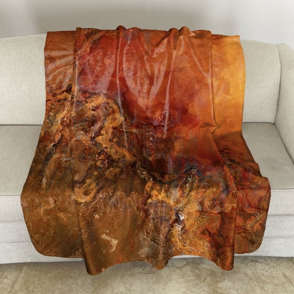 Rust Orange and Brown Marbled Swirl, Printed Polyester Fleece Throw Blanket, 280 GSM, for Couch and Guest Room