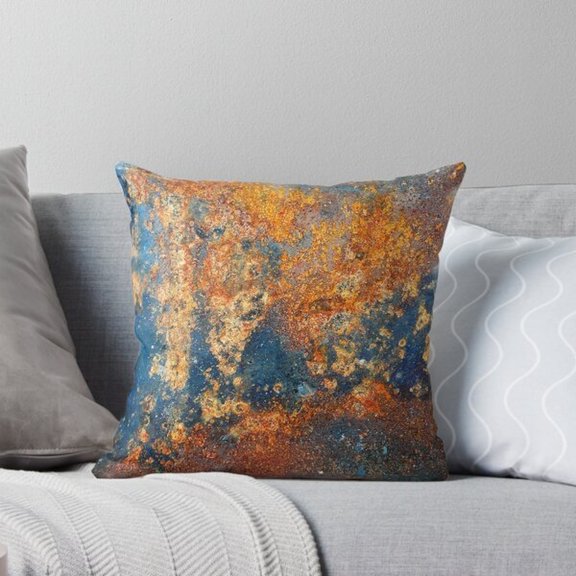 Rust Orange and Teal Weathered Texture Square Pillow Case, 100% Polyester Velvet, Industrial Style