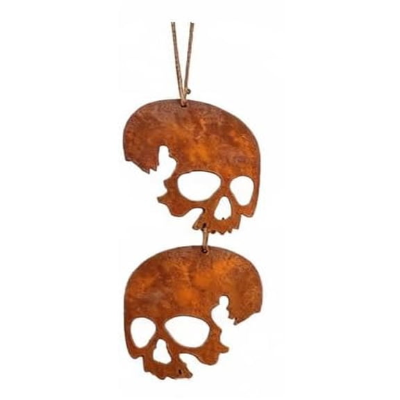 Rust Patina Skull Hanging Decor, Skulls Metal Wind Catcher Spinner, Halloween Outdoor Yard Decor (2/4 Packs), Includes Jute Rope, Halloween Decoration Indoor Outdoor Party House Yard Wall (A)