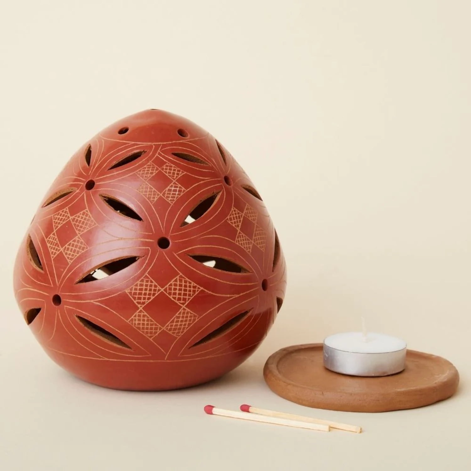 Rust Petal Etched Terracotta Tealight Incense Holder - Walmart.com
