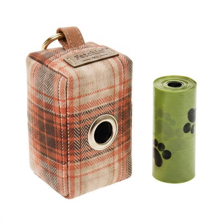 Rust Plaid Pet Waste Bag Holder