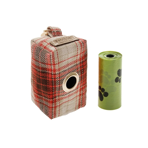 Rust Plaid Pet Waste Bag Holder