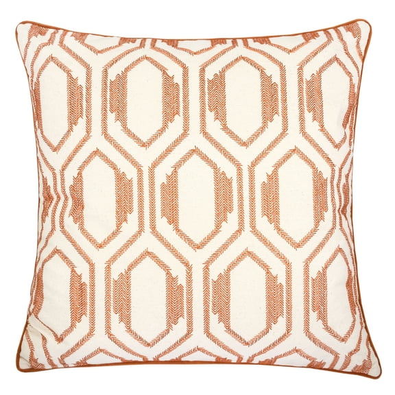 Rust Polyester Geometric Embroidered Cotton Throw Pillow Rust Modern Accent