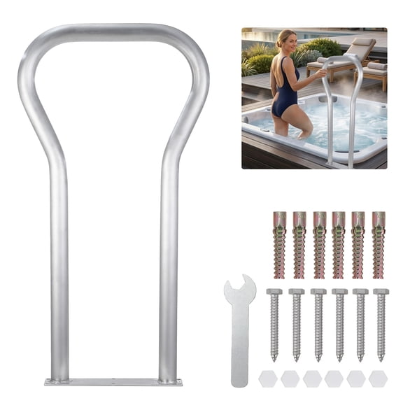 Rust-Proof Aluminum Pool Handrail with Base Plate, Heavy Duty Safety Grab Rail, 24 x 19.7 Inches, Easy Install for Pools & Decks, 42.1 x 19.7 Inches