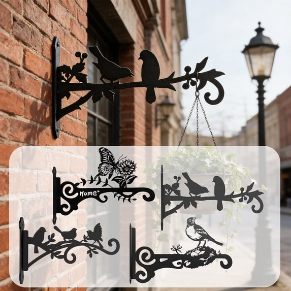 Rust Proof Hanging Plant Bracket Hook Black Iron Outdoor Wall Mount 10in Heavy Duty Bird Pattern for Planters Feeders Wind Chimes Lanterns Porch