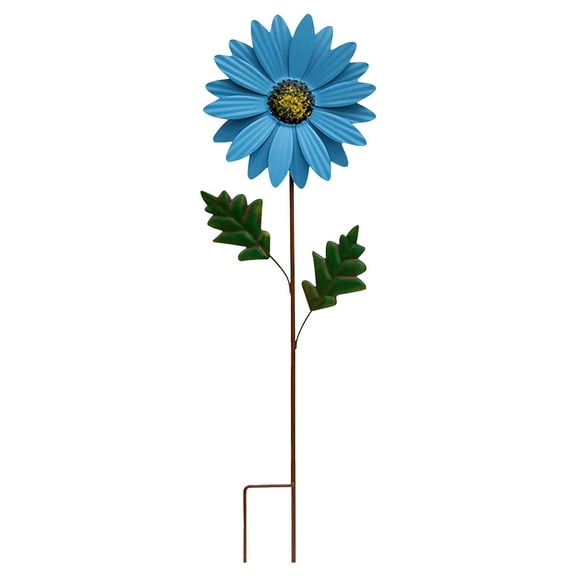Rust-Proof Metal Sunflower Garden Stake - 20" Tall Outdoor Decoration with Blue Petals, Easy Assembly, Yard & Courtyard Decor - Includes 1 Flower Stake