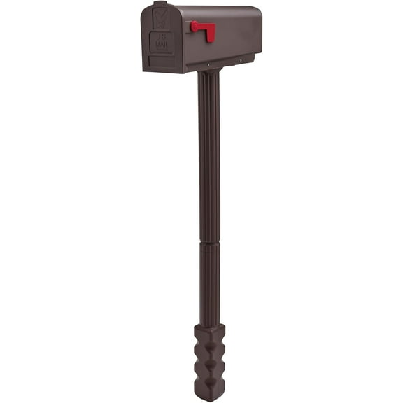 Rust-Proof Plastic Post-Mount Mailbox with Post, Mocha Medium Curbside Mailbox for Outdoor Residential Use, USPS Approved Weather-Resistant Mail Box