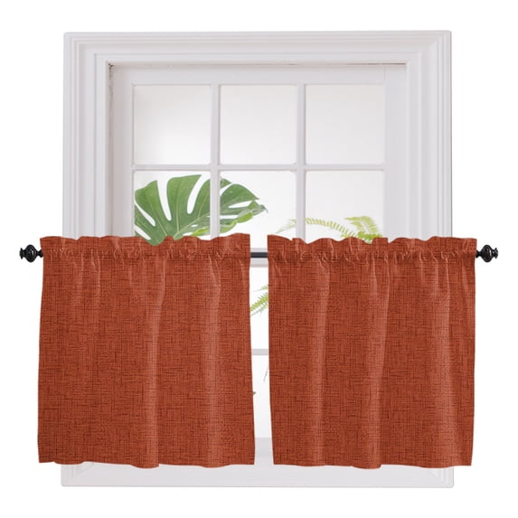 Rust Red 2 Panel Kitchen Curtains for Small Windows, Rustic Farmhouse Solid Color Bathroom Tier Curtain, Short Window Treatment for Bedroom/Living Room 55"x36"