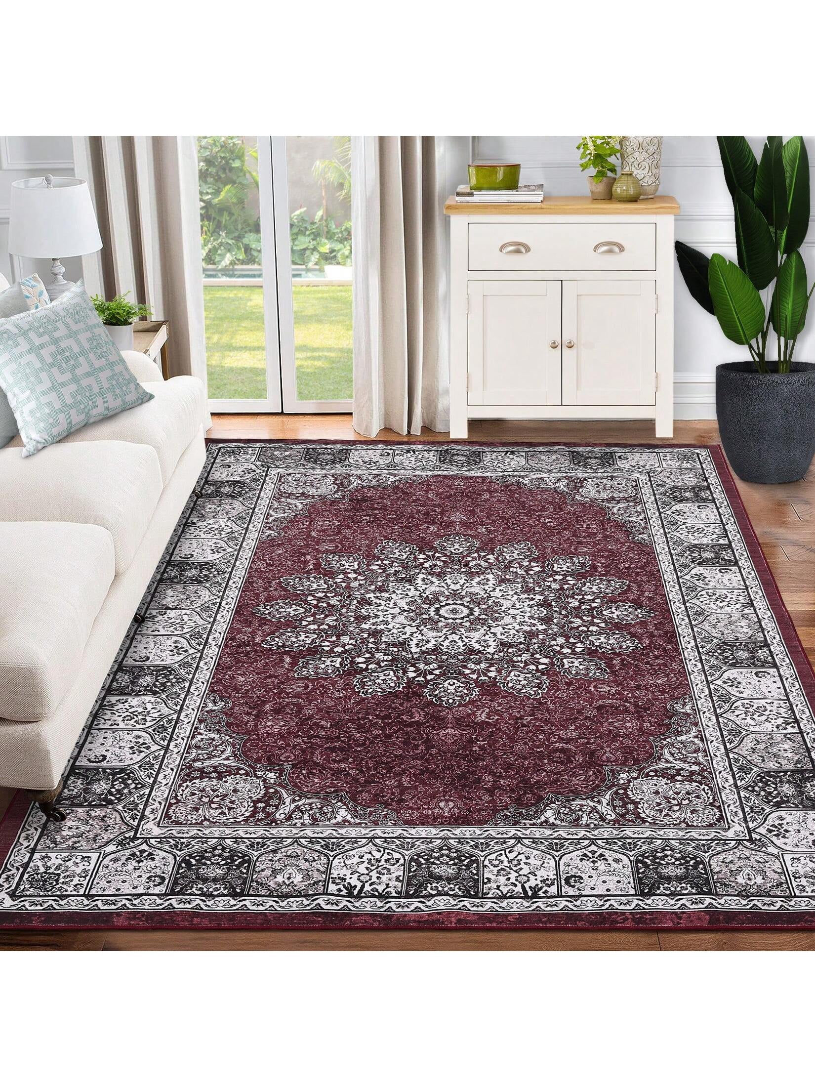 Rust 8x10 Rug Rust Red 8x10 FT Faux Wool Machine Washable Vintage Bohemian Aesthetic ...