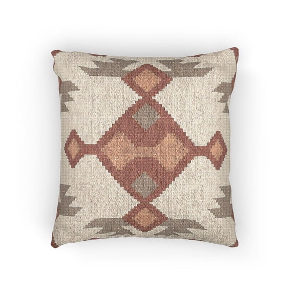 Rust Red, Beige and Gray Southwestern Diamond Woven Pillow, Cotton-Polyester Shell, Rustic Geometric Style