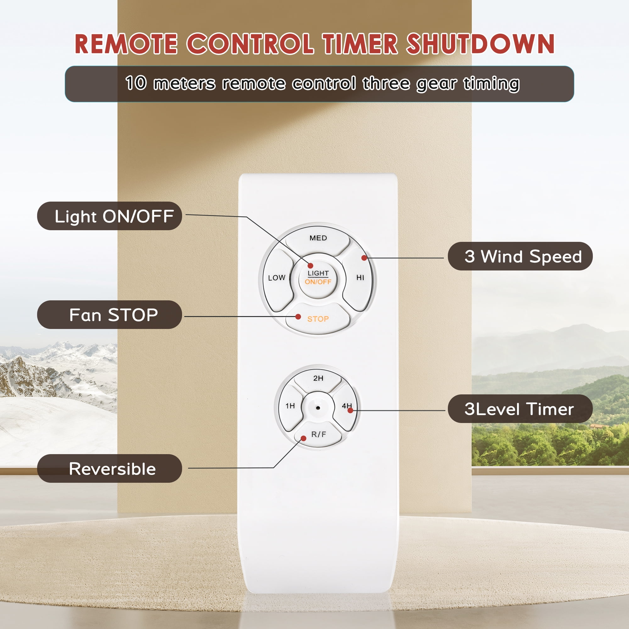 Rust Red Bladeless Indoor Ceiling Fan with Remote Control, Modern