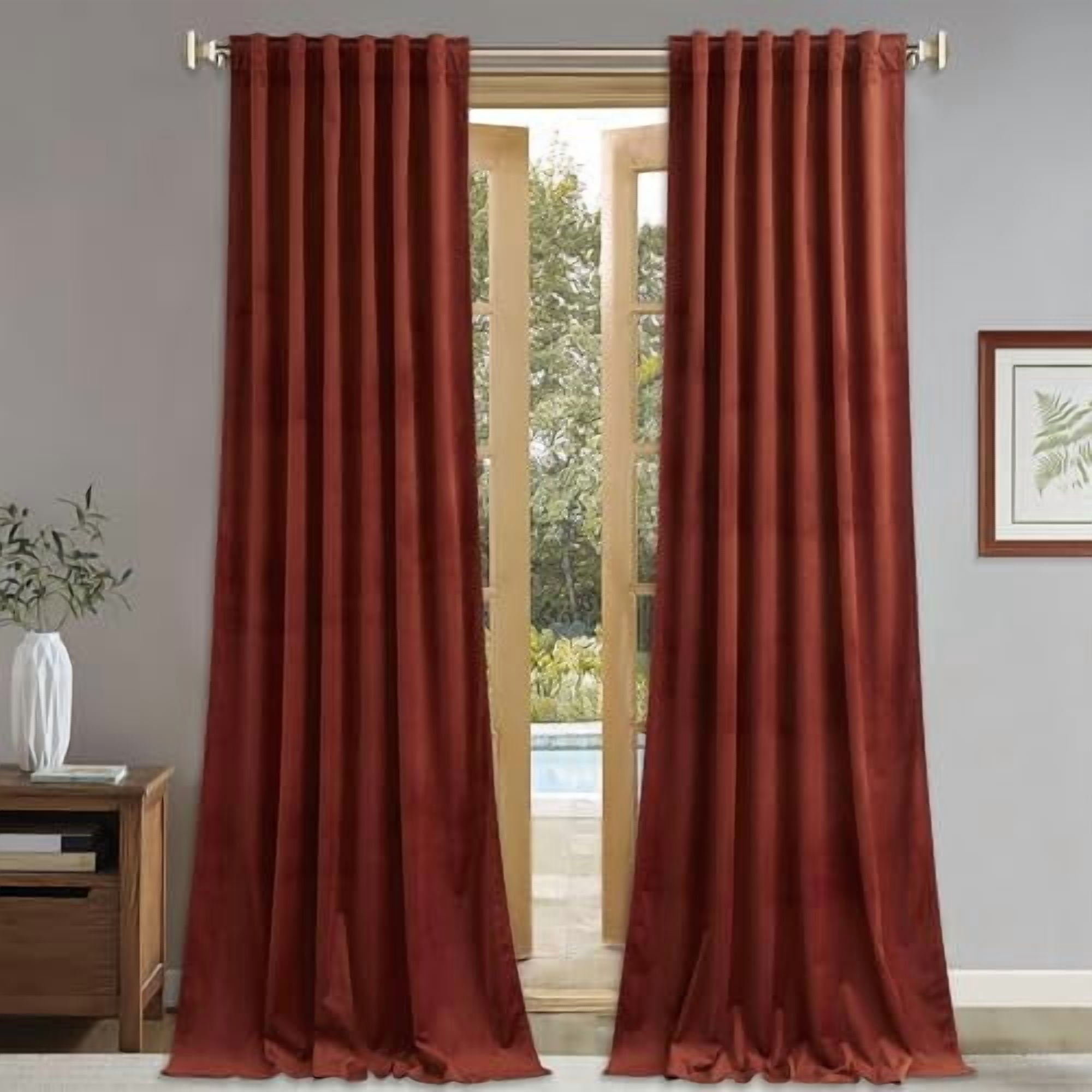 Rust Red Curtains 94 inches Long Back Tab Luxury Velvet Christmas ...