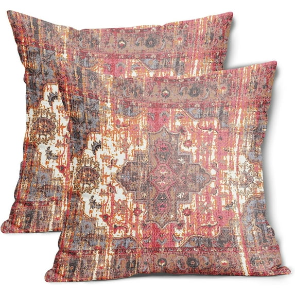 Rust Red Ethnic Boho Pillow Covers 18X18 Inch Bohemian Carpet Vintage Couch Pillow Cases Southwestern Throw Pillows Set of 2 Farmhouse Home Decor for Room Bedroom Outdoor Porch Patio Cushion