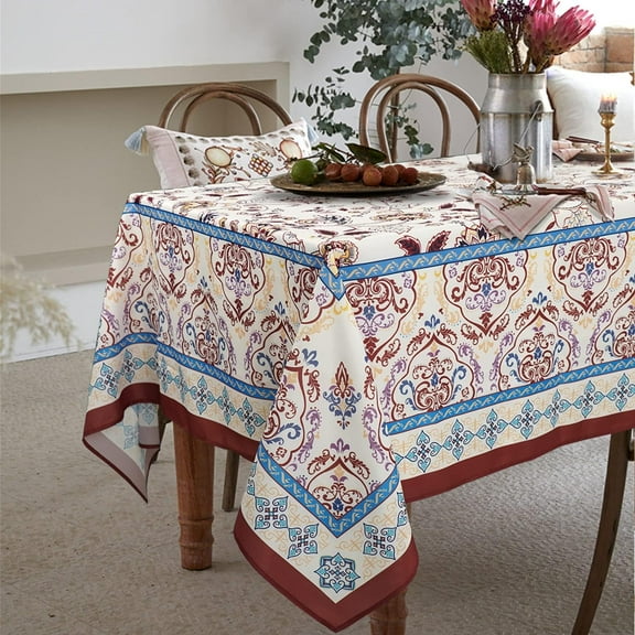 Rust Red Floral Pattern Table Cloth, French Country Tablecover for Rectangle Tables Dining 60 x 84,Perfect for Kitchen Dinner, Restaurant,Holiday Picnic Party Table Cover