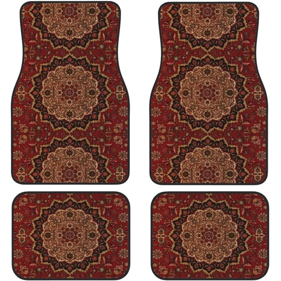 Rust Red Oriental Rug 4 Pieces Car Floor Mats Car Carpets Full Sets Universal Fit for SUV, Vans, Sedans, Trucks All Weather Protection Auto Foot Carpet