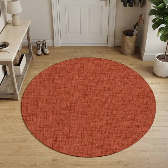 Rust Red Round Area Rug 4Ft Washable Circle Rugs for Bedroom Dining Room, Rustic Farmhouse Solid Color Non-Slip Carpet Floor Mats Indoor Outdoor Carpet Runner Aesthetic Home Decor