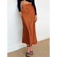 thumbnail image 1 of Rust Red Satin High Waist A-Line Midi Skirt Women Elegant Flare Skirt, 1 of 5