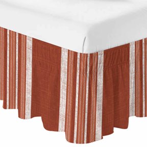 Rust Red Stripes Ruffle Bed Skirt California King Size Minimalist Copper Striped Linen Texture Modern Adjustable Elastic Dust Bed Skirts Wrap Around Bedskirt Wrinkle Free Easy Fit with 16 Inch Drop