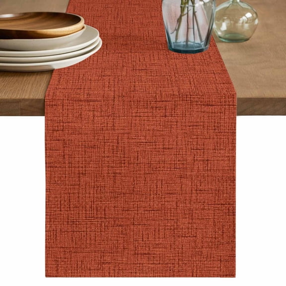 Rust Red Table Runner 36 Inches Small - Rustic Farmhouse Solid Color Kitchen Dining Burlap Linen Tablerunner for Small/Round/Square/Wedding/Coffee/Dining Table Party Home Décor 13 x 36