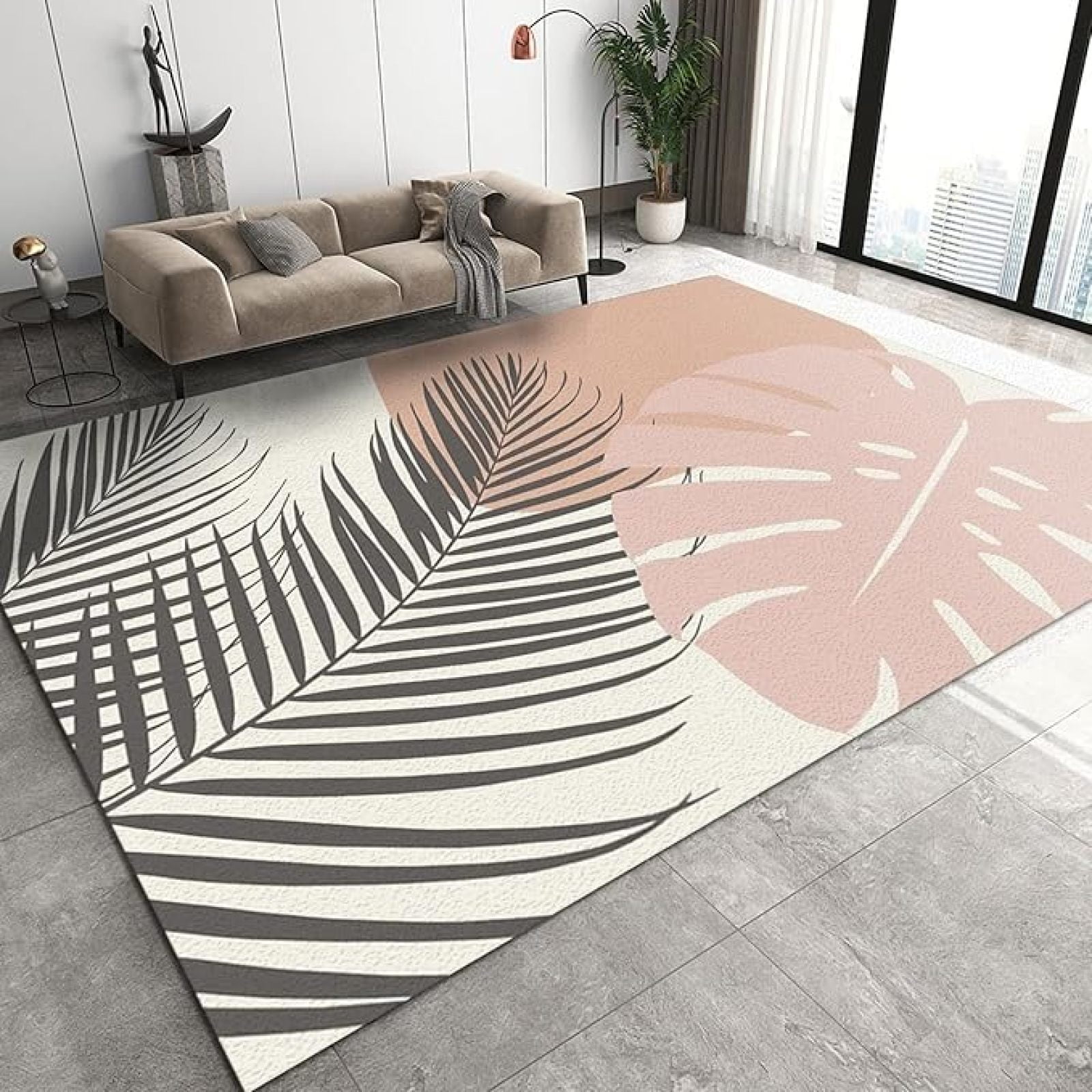 Rust Red Tropical Plant Leaves Area Carpet, Modern Stylish Print Large ...