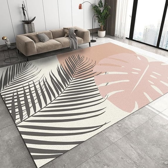 Rust Red Tropical Plant Leaves Area Carpet, Modern Stylish Print Large Area Rug, Indoor Non-Slip Kids Rugs, Washable Breathable Durable Carpet For Front Entrance Floor Decor 1x2ft