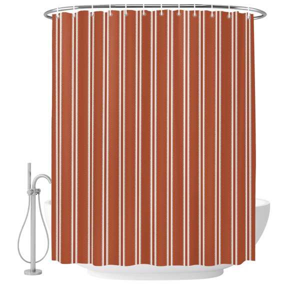 Rust Red White Stripes Shower Curtain for Bathroom, Modern Red Verticals Lines Waterproof Cloth Fabric Bathroom Accessories Set with 10 Rust Proof Plastic Hooks, 48"x72"