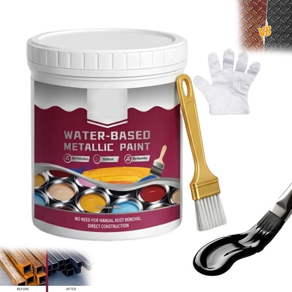 Rust Removal Converter Metallic Paint, 300g 2-In-1 Rust Converter & Metal Primer, Anti-Rust Metal Paint For Cars, Fences, And Garden Tools, Black