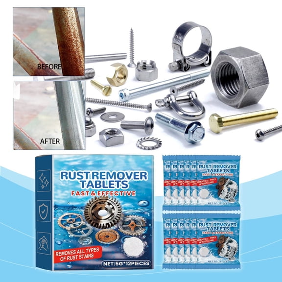 Rust Remover Cleaning Tablets, Fast Acting Multi-Functional Rust Remover Cleaning, Metal Renovation, Wheel Screw Rust Removal For Iron, Stainless Steel