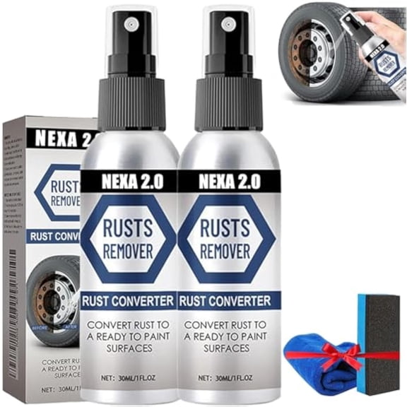 Rust Remover for Metal - Nexa Rust Remover Spray, Nexa Car Scratch Remover, Nexa 2.0 Anti Rusts Iron Out Spray, Easy Rust Removal, For Heavy Duty Rust Dissolver For Metal, Tools, Cars, Chains (2Pcs)