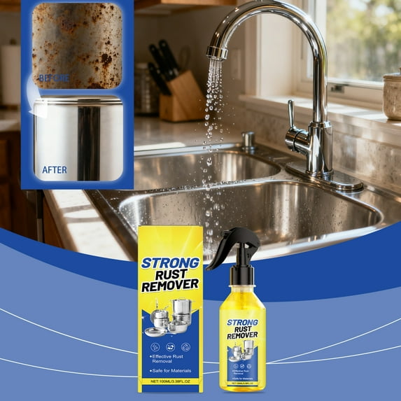 Rust Remover for Metal Surfaces – Household Rust & Stain Remover, Safe pH 5.5–7.0, Non-Corrosive to Steel/Iron/Aluminum; For Tools, Locks, Railings; Spray or Brush; Reusable