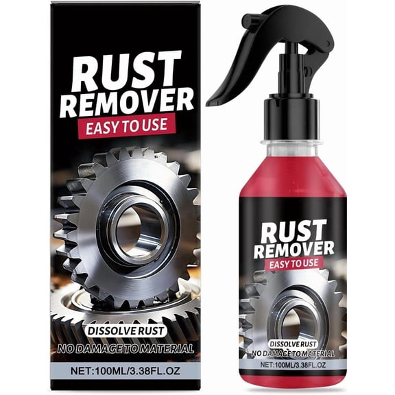 Rust Remover Spray for Metal, Heavy Duty Metal Cleaner, Multipurpose Rust Stain Remover for Vehicles, Tools, Chains, Fast-Acting Oxidation Remover, 3.38oz