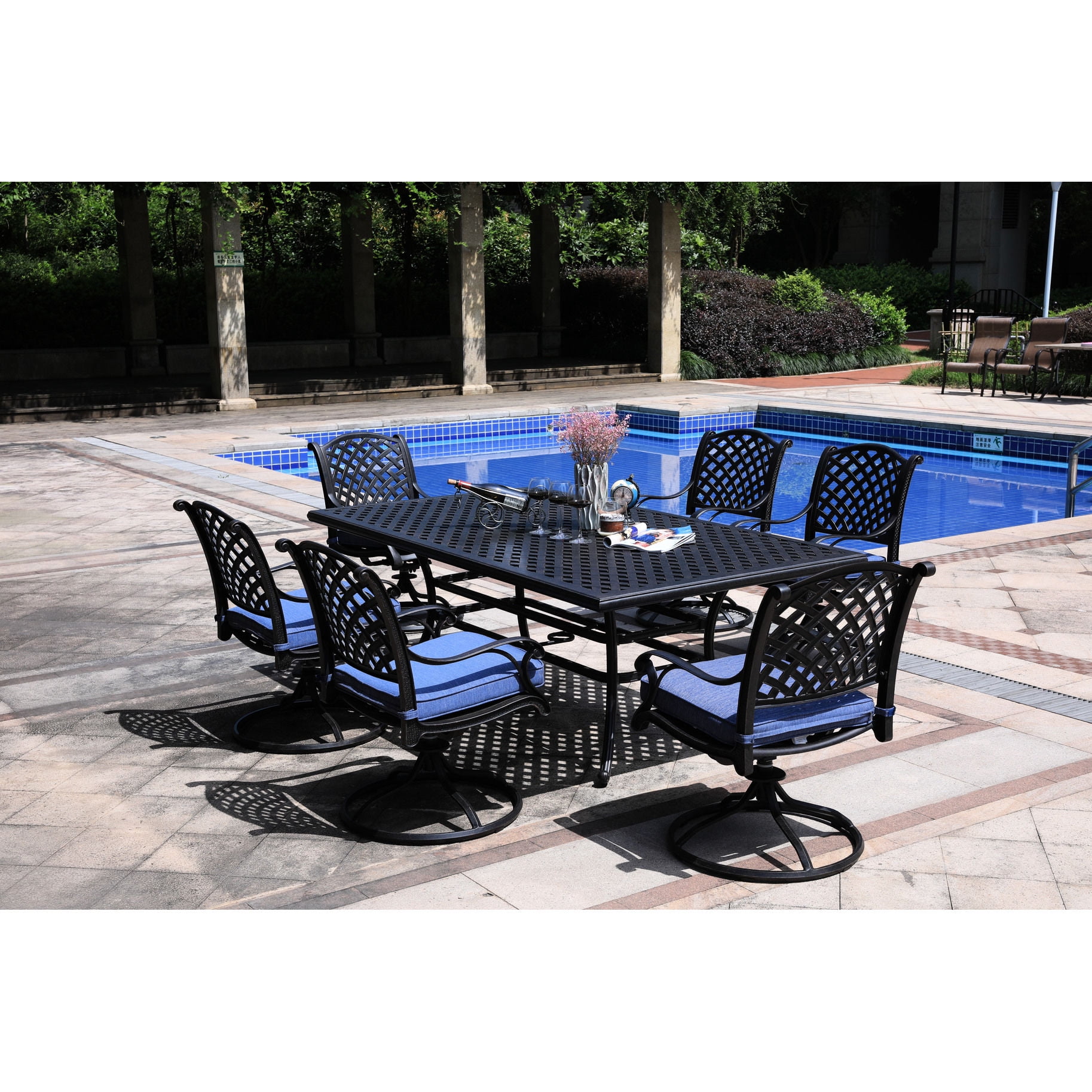 Rust-Resistant Aluminum Dining Set+6 Swivel Rocker Armchairs" - "Family ...