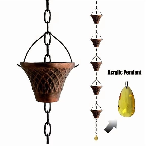 Rust-Resistant Bell Rain Chain 48.8in Copper-Look Gutter Downspout Decor Drainage