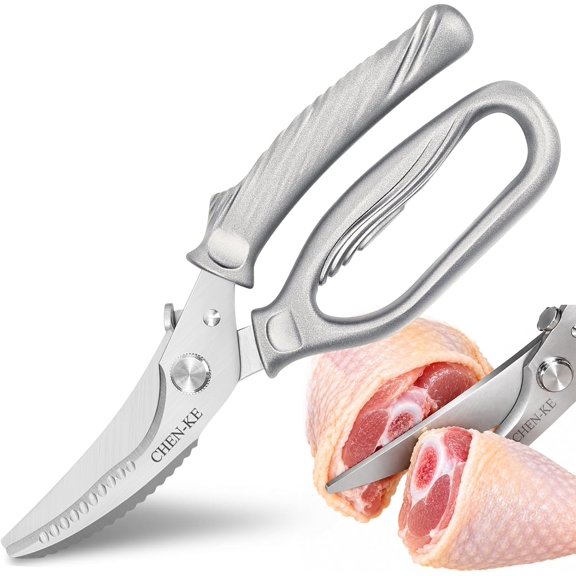 Rust Resistant Heavy Duty Multipurpose Kitchen Shears-Silver | Stainless Steel Kitchen Scissors, One-Hand, Ergonomic Grip, Sharp Durable Poultry Scissors for Chicken, Meat, Food Cutting