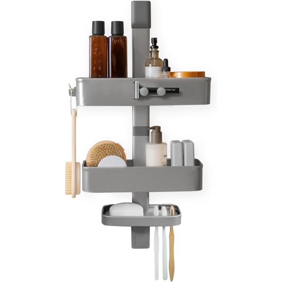 Rust Resistant Hygienic Shower - Bathroom Organizer with Adjustable Shelves, Easy Clean Trays & Hooks for DIY Remodels & Shower Niches - Graphite