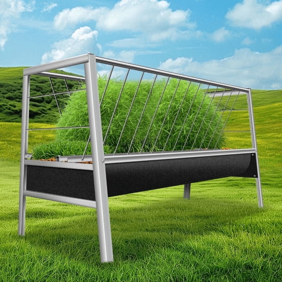 Rust-Resistant Livestock Goat Feeder, Goat Hay Feeder, Pasture Feeder, Rubber Pan, 77 Gallon, 59"L x 19.6"W x 33.4"H, for Horses, Ranches, Cow, Ponies, Calves