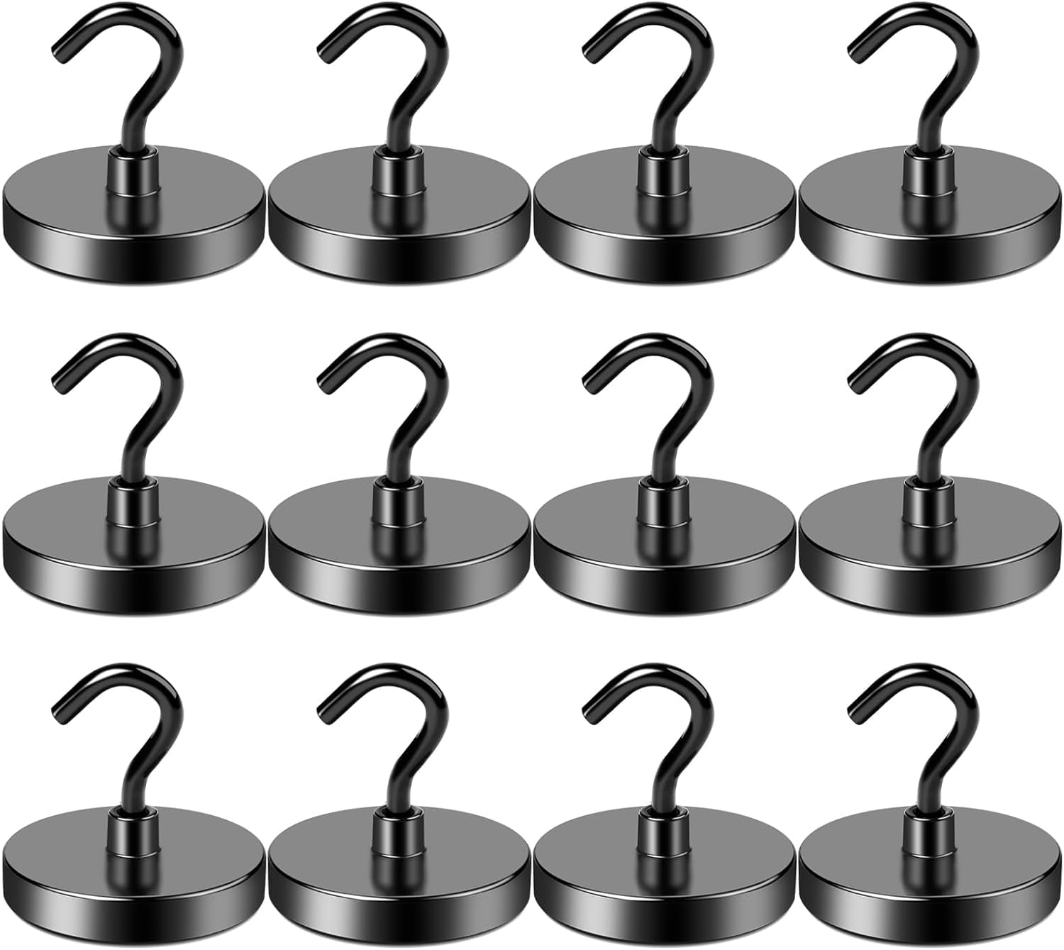 Rust Resistant Magnetic Hooks, Metal Black, (12 Pack)