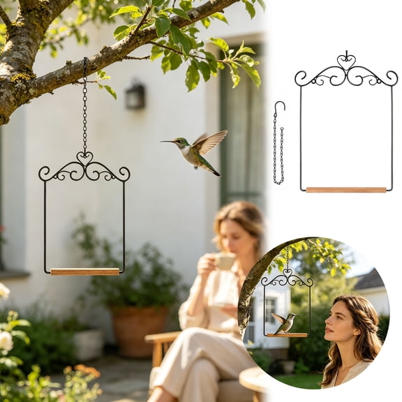 Rust Resistant Metal Hummingbird Swing Perch with Hanging Chain, Easy Hang Outdoor Garden Bird Stand Decor, Bird Accessory Near Feeder Bird Bath Hummingbird House 1 Pack