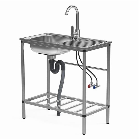 Rust Resistant Outdoor Sink, 29.53" Freestanding Stainless Steel Utility Sink with Storage Shelf