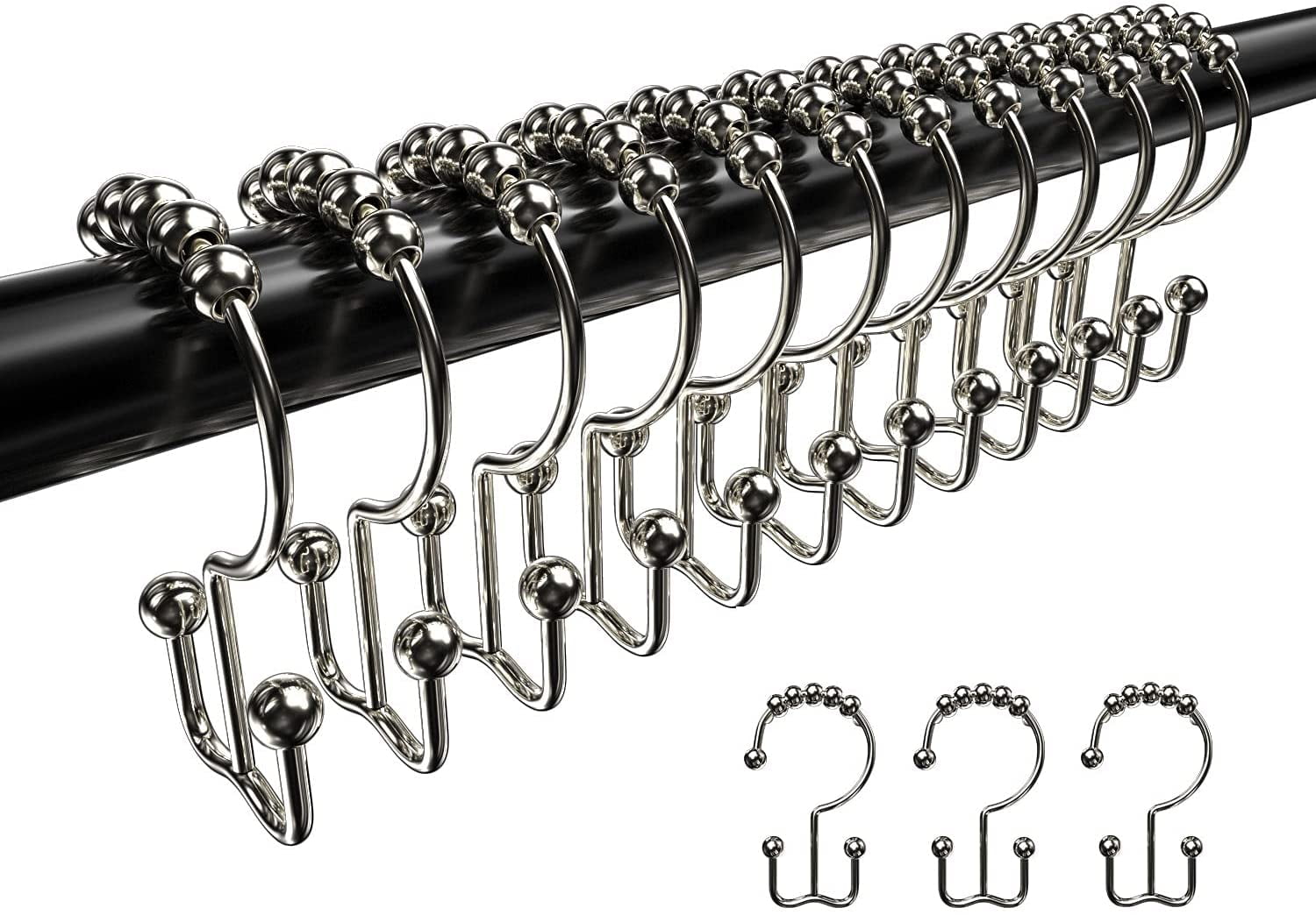 Rust Resistant Shower Curtain Hooks Rings Double Glide Rollers for