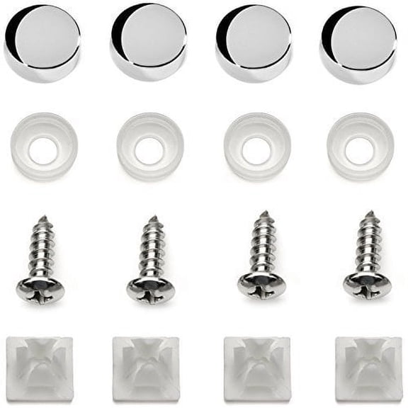 Rust Resistant Stainless Steel License Plate Frame Screws Fasteners + Chrome Screw Caps