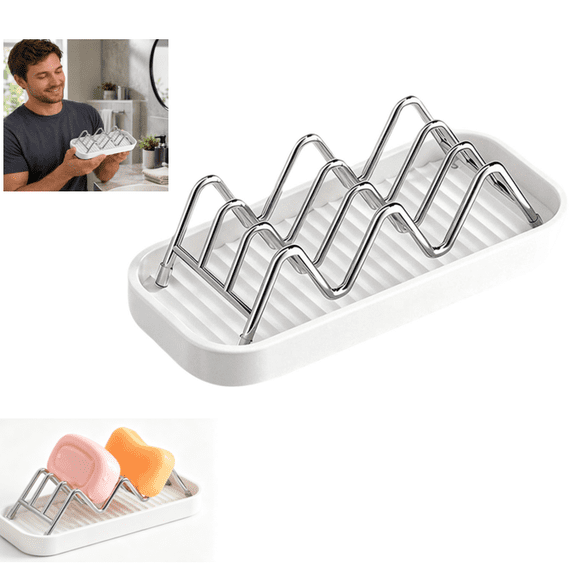 Rust Resistant Stainless Steel Soap Drying Holder With Drain Tray, Multi-Space Bar Soap Organizer For Bathroom, Shower And Kitchen Countertop Storage Use