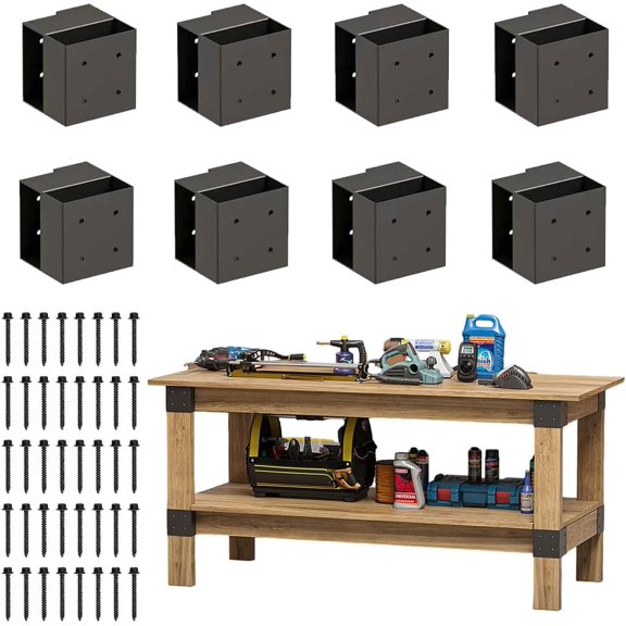 Rust-Resistant Workbench Bracket Kit, 8 Pcs Heavy Duty Steel 3-Way Corner Braces with 64 Screws for 2x4 Wood, DIY Workbench, Garage Shelving, Firewood Rack, Kitchen Storage Rack
