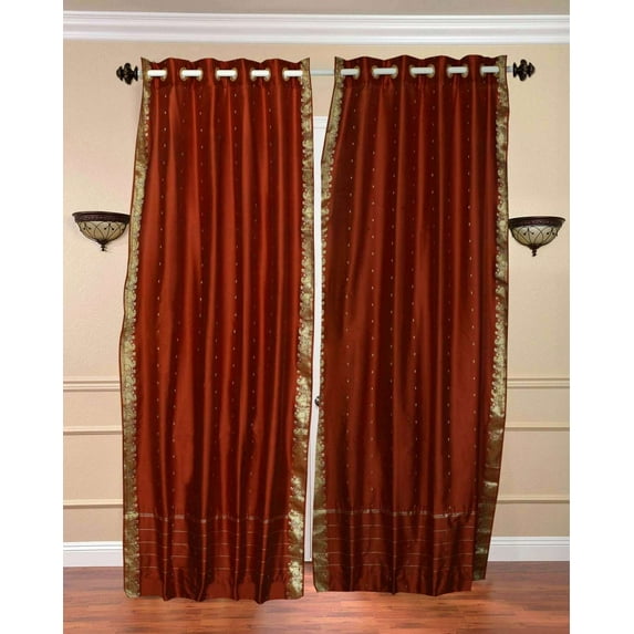 Rust Ring Top Sheer Sari Curtain / Drape / Panel - 43W x 84L - Piece