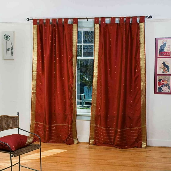 Rust Tab Top Sheer Sari Cafe Curtain / Drape / Panel - 43W x 24L - Piece