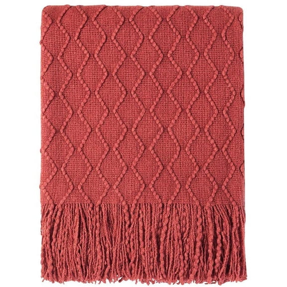 Rust Throw Blanket 50x60 Inches Throw Textured Solid Soft Sofa Throw Couch Knitted Decorative Blanket