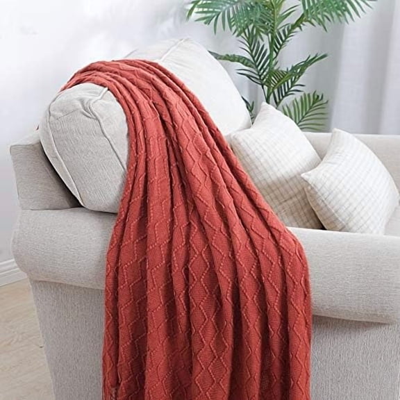 Rust Throw Blanket 60x80 Inches Throw Textured Solid Soft Sofa Throw Couch Knitted Decorative Blanket